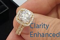 Clarity Enhanced 3 carat center in a halo bridal set